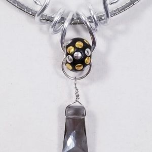 Aluminum Silver Spiral Pendant Black Gold Bead